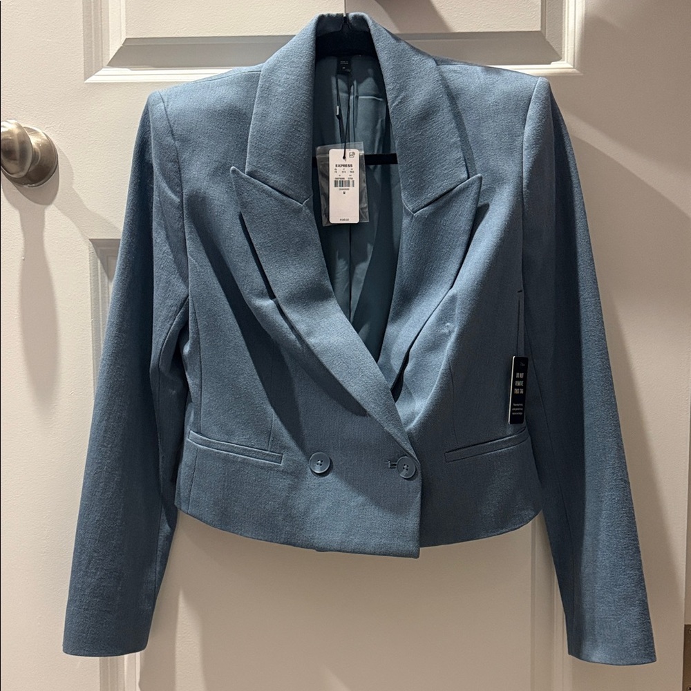 Express Women's Blue Cropped Blazer